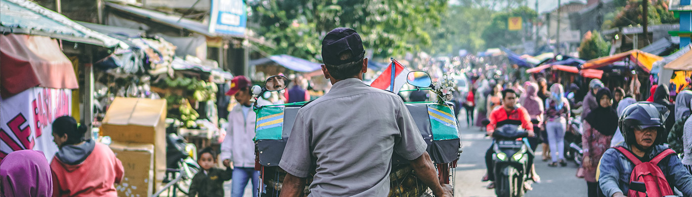 Indonesia’s traditional rickshaw cycle in Bandung City, Indonesia
