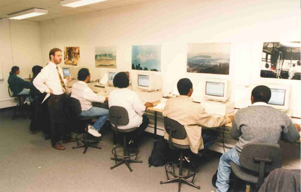Richard Heeks teaching students IT skills in the 1990s