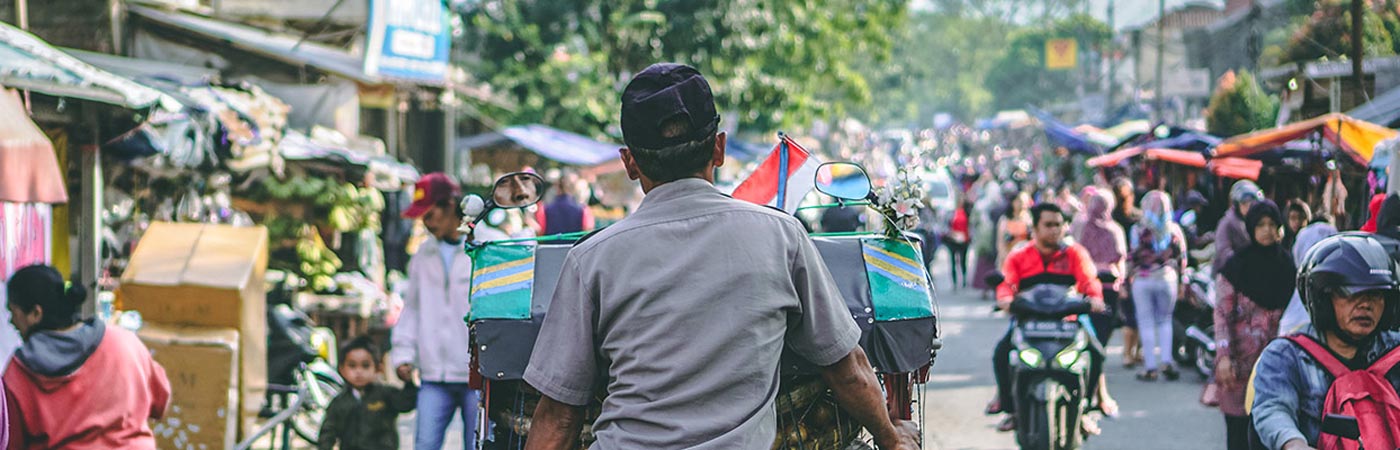 Indonesia’s traditional rickshaw cycle in Bandung City, Indonesia