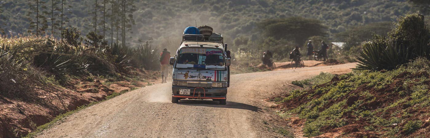 Bus on a dirt road