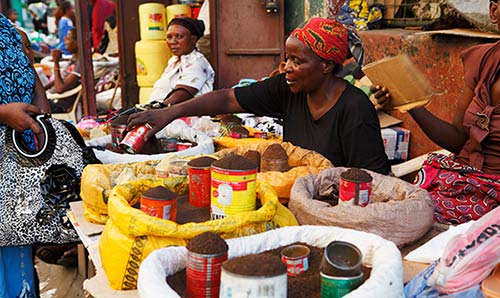 Market sellers working.