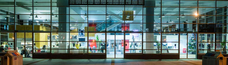 Alan Gilbert Learning Commons at night